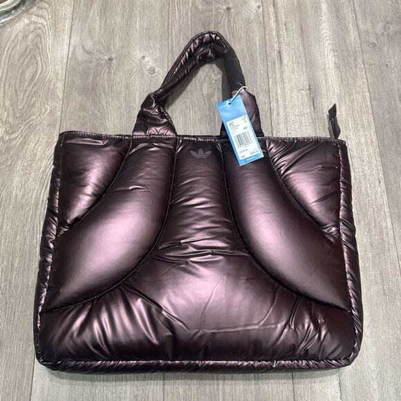 Adidas Shopper Metallic Aurmet Large Bag Zip Top Puffer  18"x15"x3" Burgundy - Picture 1 of 4